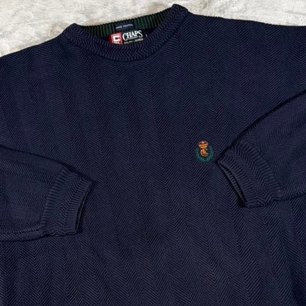 Y2K Vintage Ralph Lauren Chaps Crest Knit Sweater | Navy |‎ L